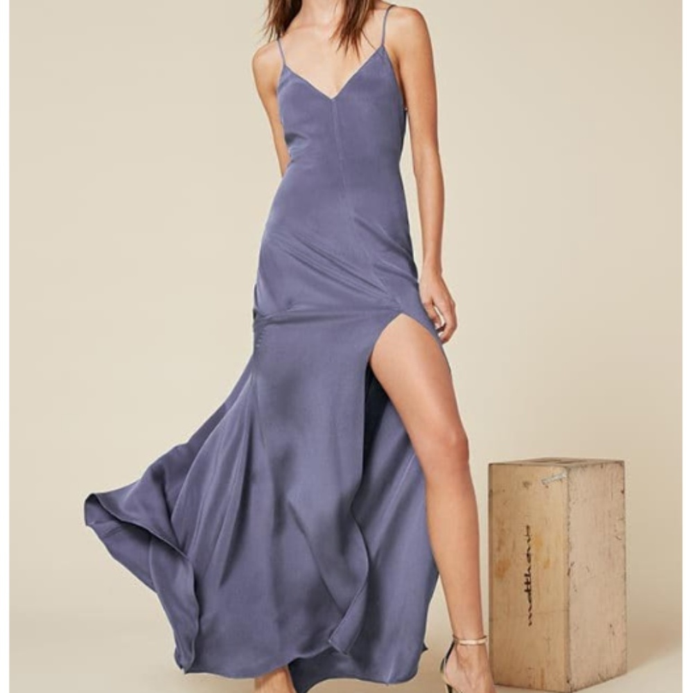 Reformation Cabot Silk Dress - Deep Sea